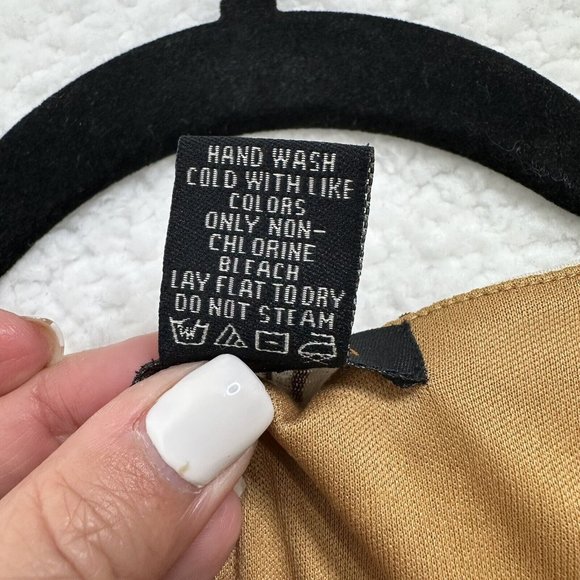 BCBGMaxazria Women's Boho Bell Sleeve Sheer Lined Mini Dress Size XS Gold Brown - Picture 11 of 11